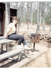 Sitting tied  on picnic table