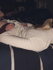 Mrs Blade tied up and gagged on bed