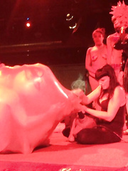 Girls inside a giant balloon