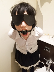 Aya Shammeimaru handcuffed and gagged in the toilet