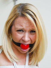 Blond lady left to struggle