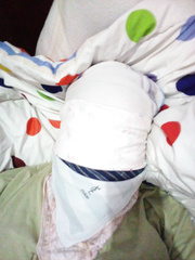 Me, head wrapped with many hankies