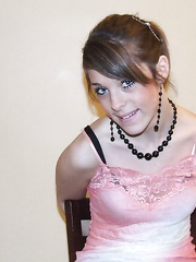 Cute Brunette tries on different outfits and ties