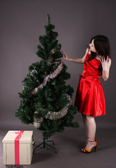 Sharlize celebrating Christmas in a hogtie