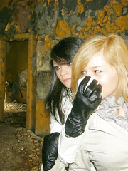 leather gloves girls hand over mouth