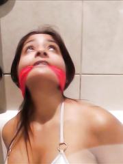 Busty Indian Bikini Girl Bound And Gagged In Bathtub