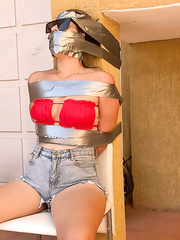 Bikini Girl Duct Taped For Outdoor Bondage - Selfgags