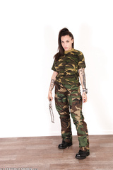 Angry army girl hogcuffed