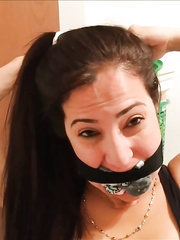 Self-Gagged Latina Mom With A Mouthful Of Socks