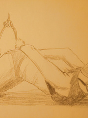 Drawing: Hogtied, blindfolded, ballgagged