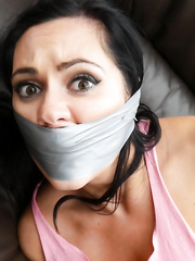 Bonnie tied, tape gagged and groped on the couch