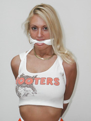 : Hooters girl chair tied in white socks 2