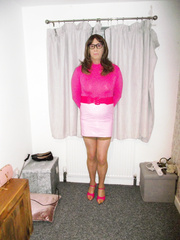 Vikki in Pink midi PVC skirt