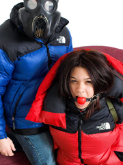 red down jacket bondage