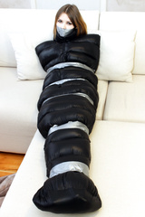 tape gagged in black sleepsack