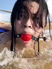 Hogtied And Ball Gagged In Sea Water - Selfgags