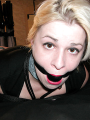 Blonde ballgaged in 6 inch platform heels