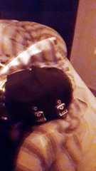 Latex mask with blindfold and penis gag