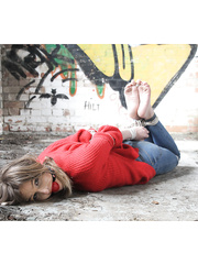 Girl hogtied ballgagged barefoot