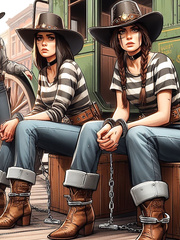 Cowgirls shackled and chained